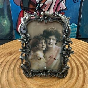 Pewter Photo Frame Floral Lily Vines Ornate Vintage Art Nouveau Home Decor